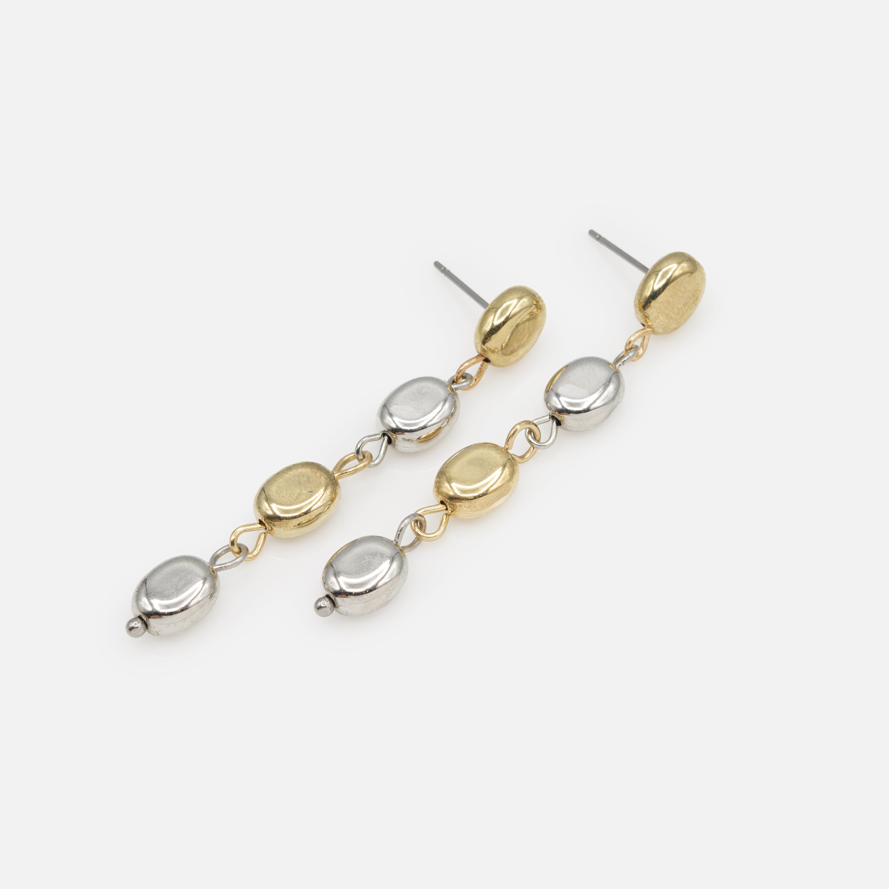 Two-tone flat bead drop earrings