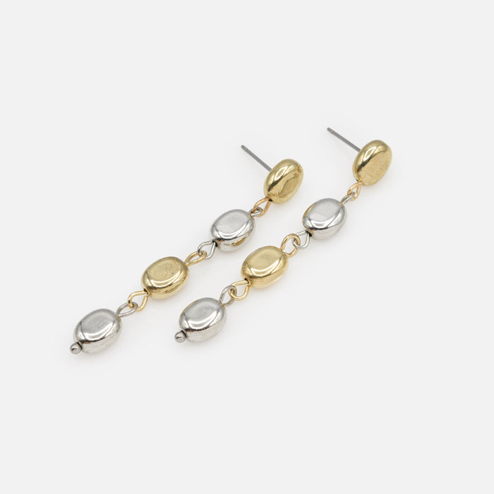 Two-tone flat bead drop earrings