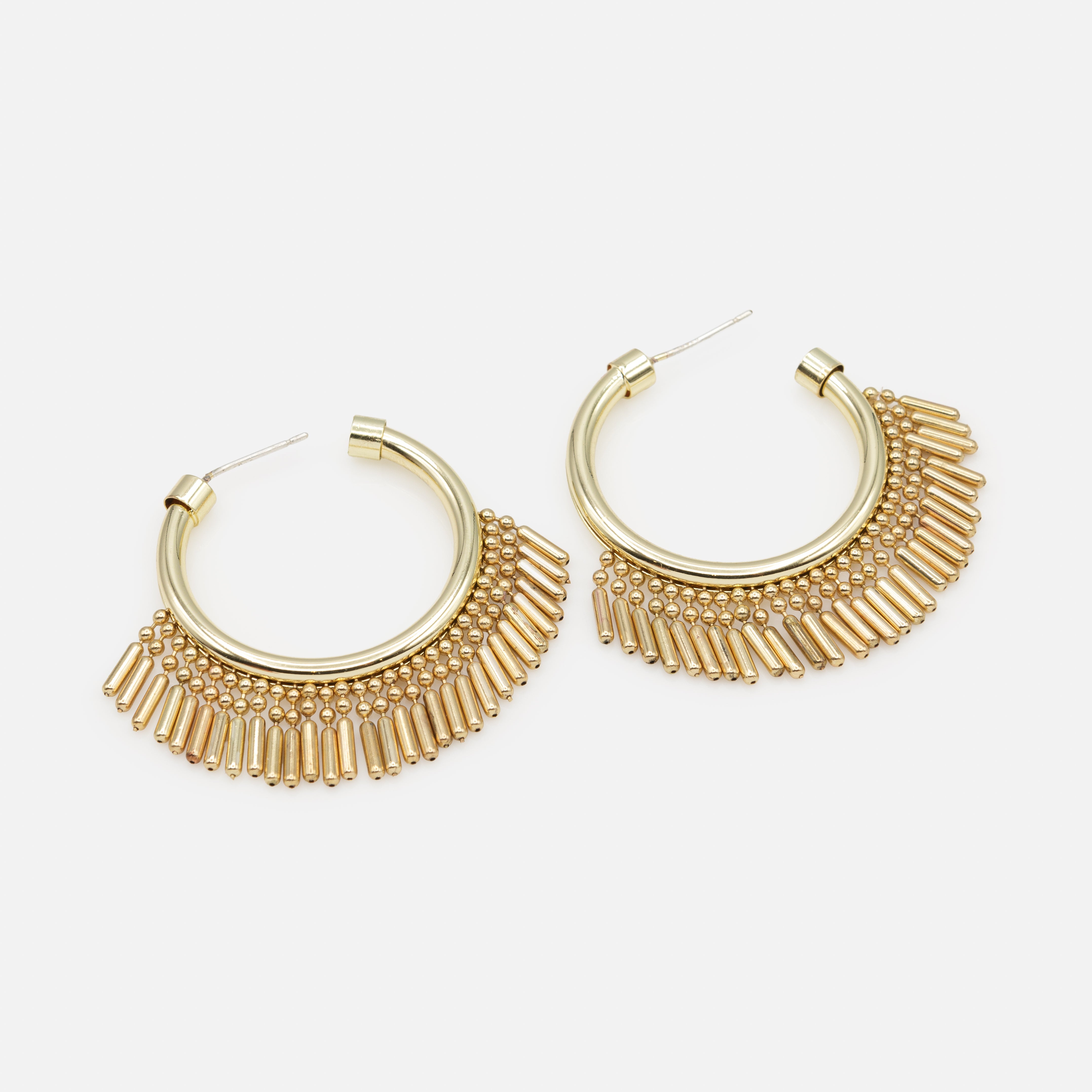 Gold fringe hoop earrings