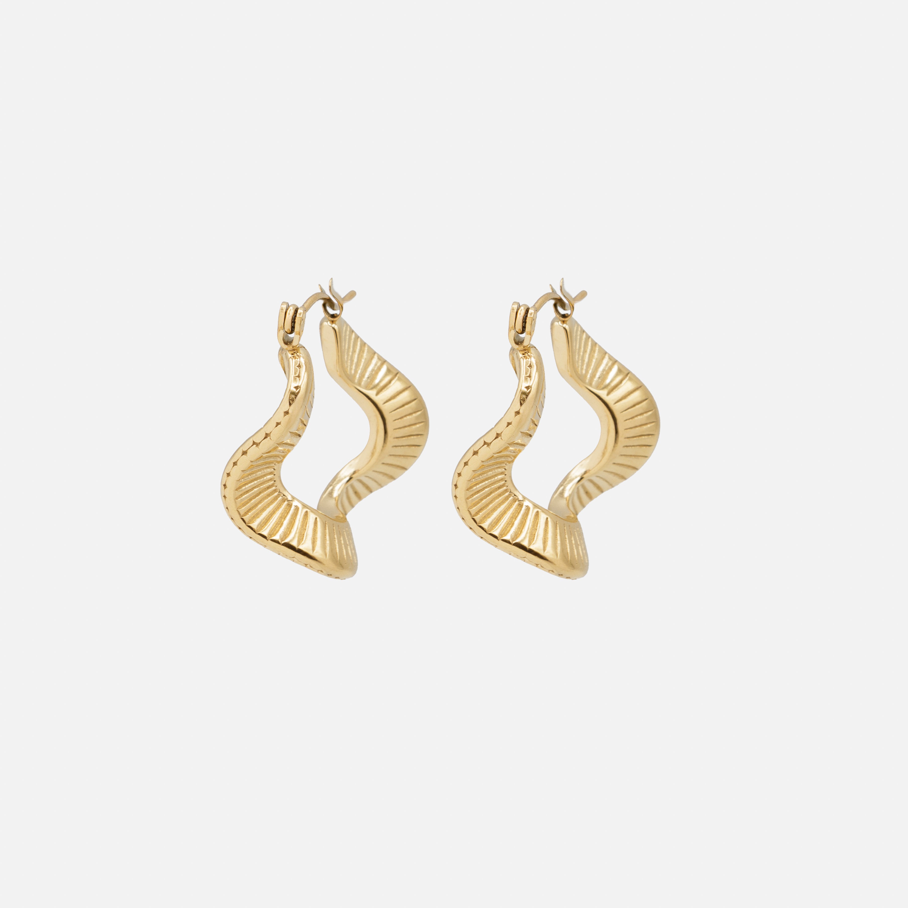 Textured gold wave effect hoop earrings
