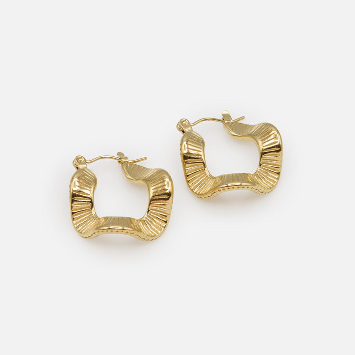 Textured gold wave effect hoop earrings