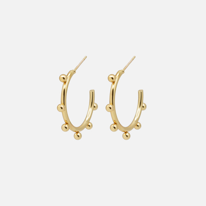 Gold hoop earrings with small beads