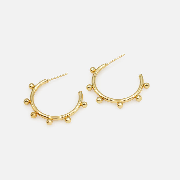 Gold hoop earrings with small beads
