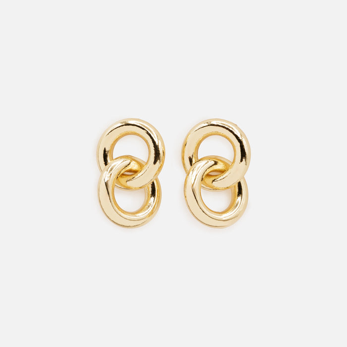 Gold double ring earrings