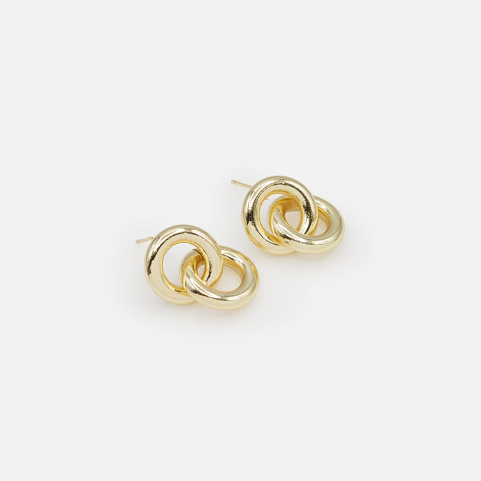 Gold double ring earrings