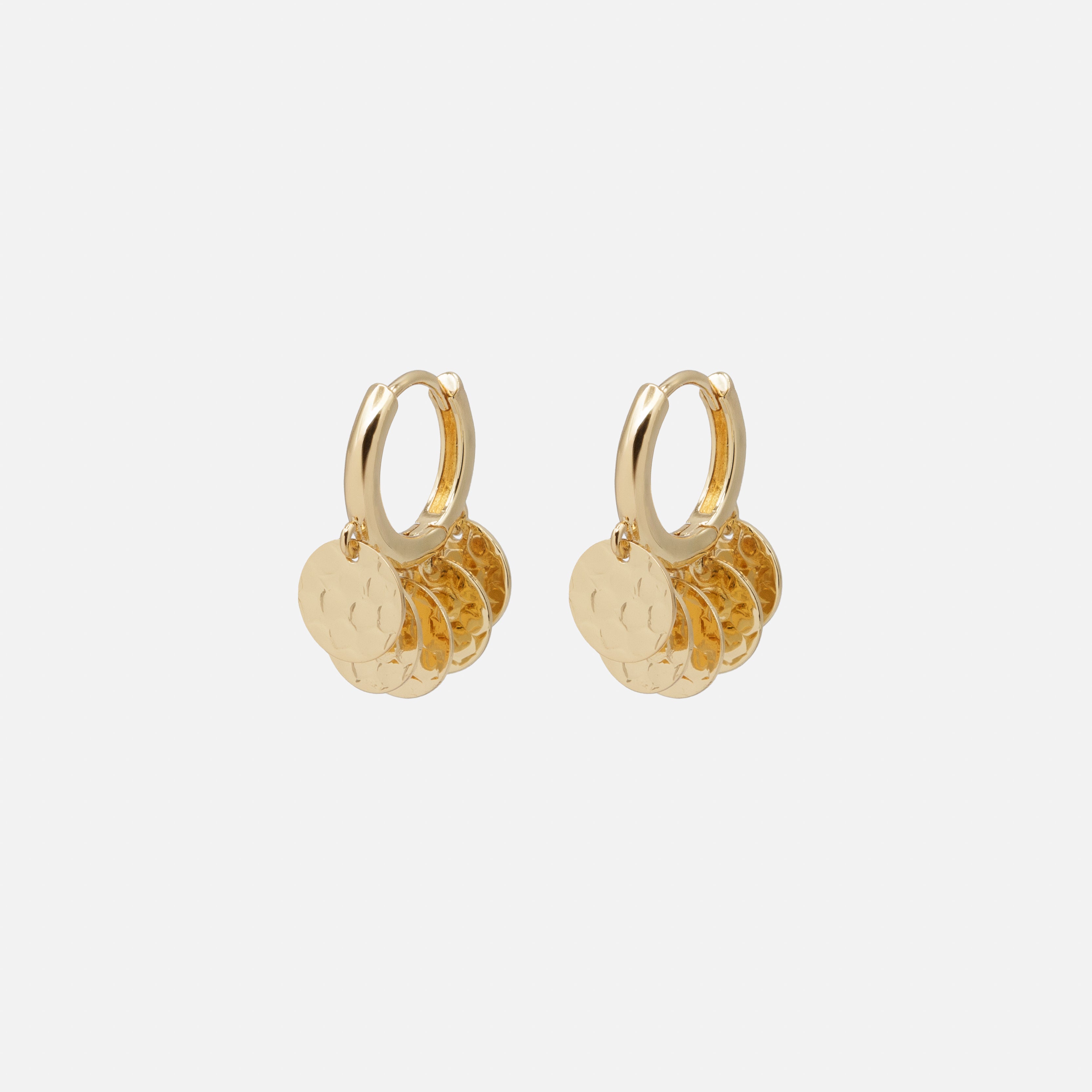 Gold huggie earrings with textured charms