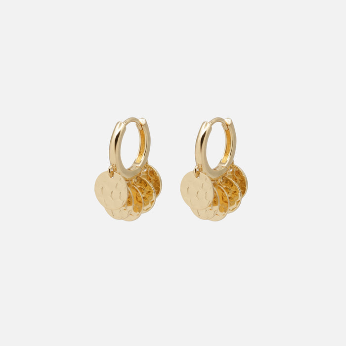 Gold huggie earrings with textured charms