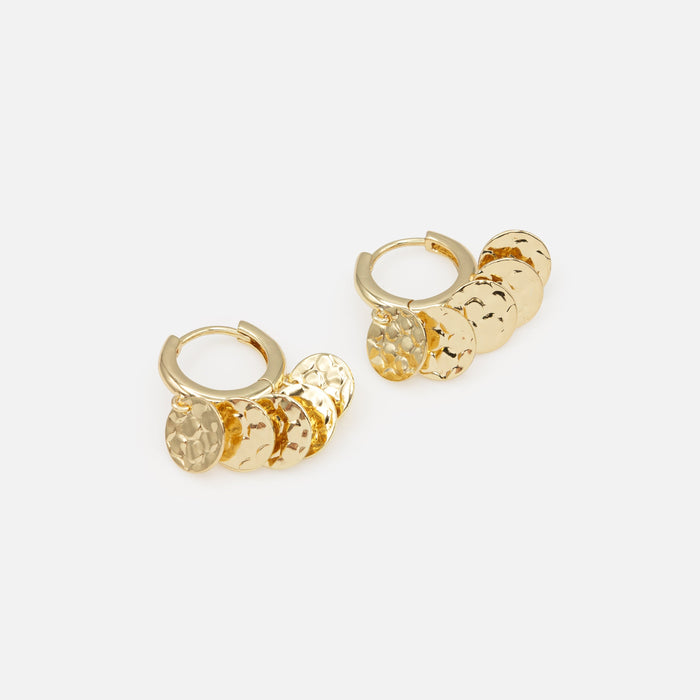 Gold huggie earrings with textured charms