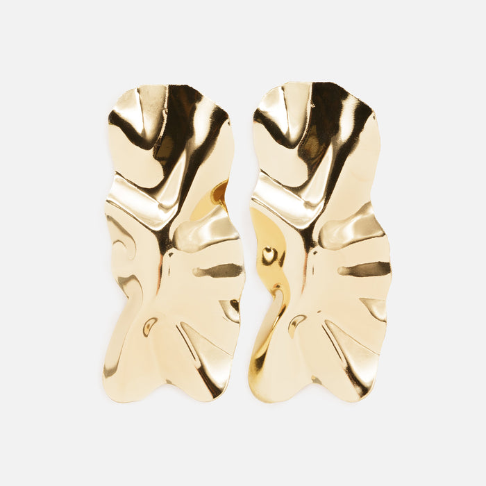 Large gold crinkled earrings