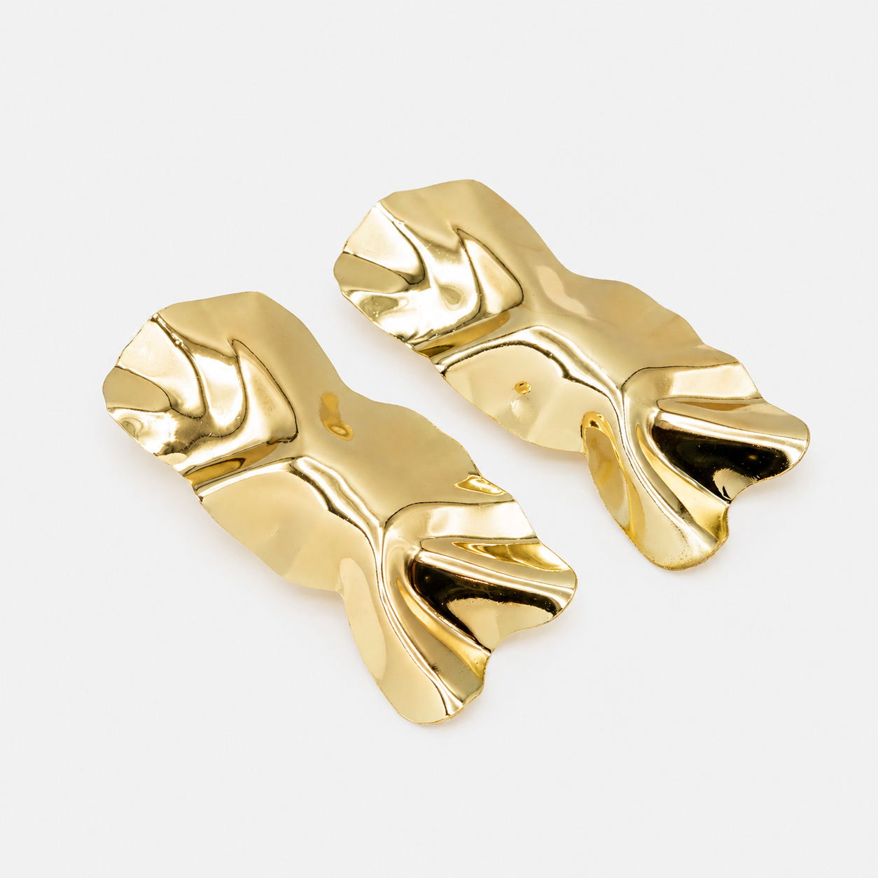 Large gold crinkled earrings