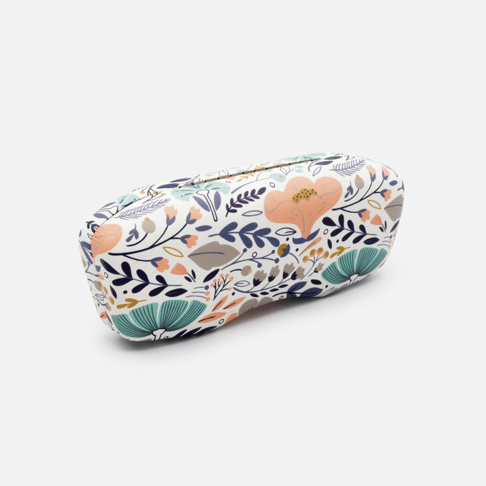 Étui à lunettes blanc à motif floral turquoise et pêche
