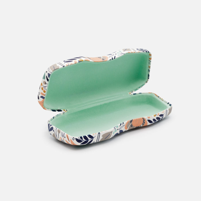 Étui à lunettes blanc à motif floral turquoise et pêche