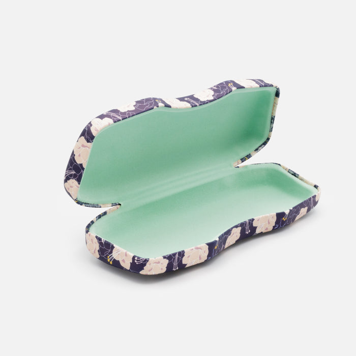 Étui à lunettes mauve avec fleurs rose pâle