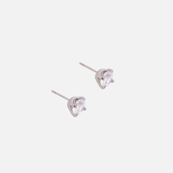 Load image into Gallery viewer, Silver fixed earrings with 6 mm cubic zirconia in stainless steel
