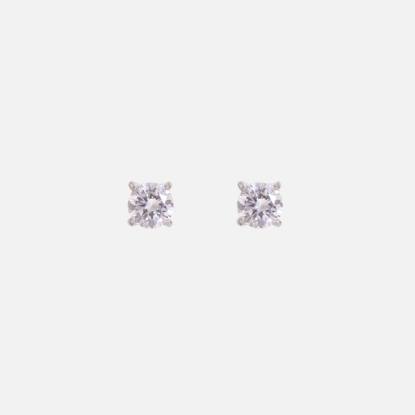 Load image into Gallery viewer, Silver fixed earrings with 6 mm cubic zirconia in stainless steel
