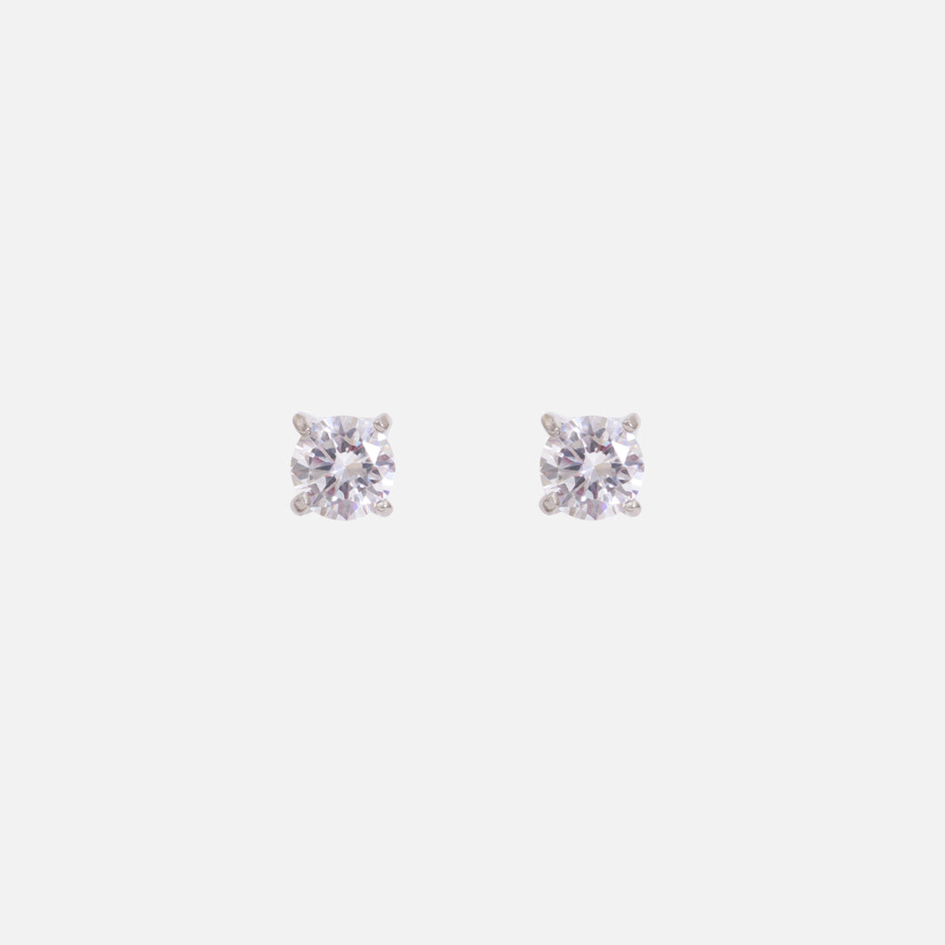 Silver fixed earrings with 6 mm cubic zirconia in stainless steel