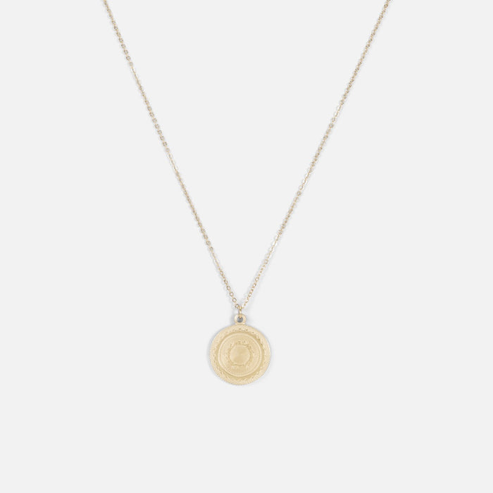 Collier doré avec pendentif rosace en acier inoxydable