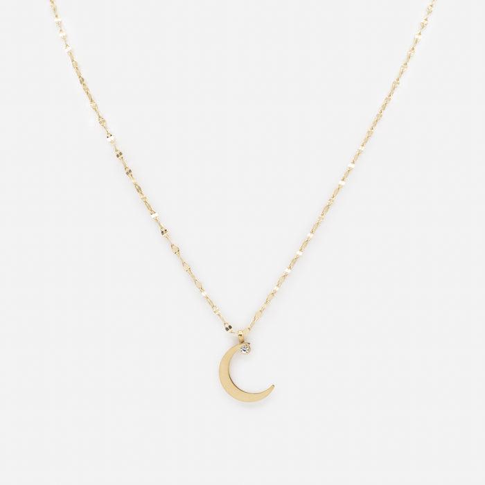 Collier doré à maille diamant avec lune et zircon cubique en acier inoxydable