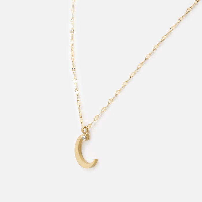 Collier doré à maille diamant avec lune et zircon cubique en acier inoxydable