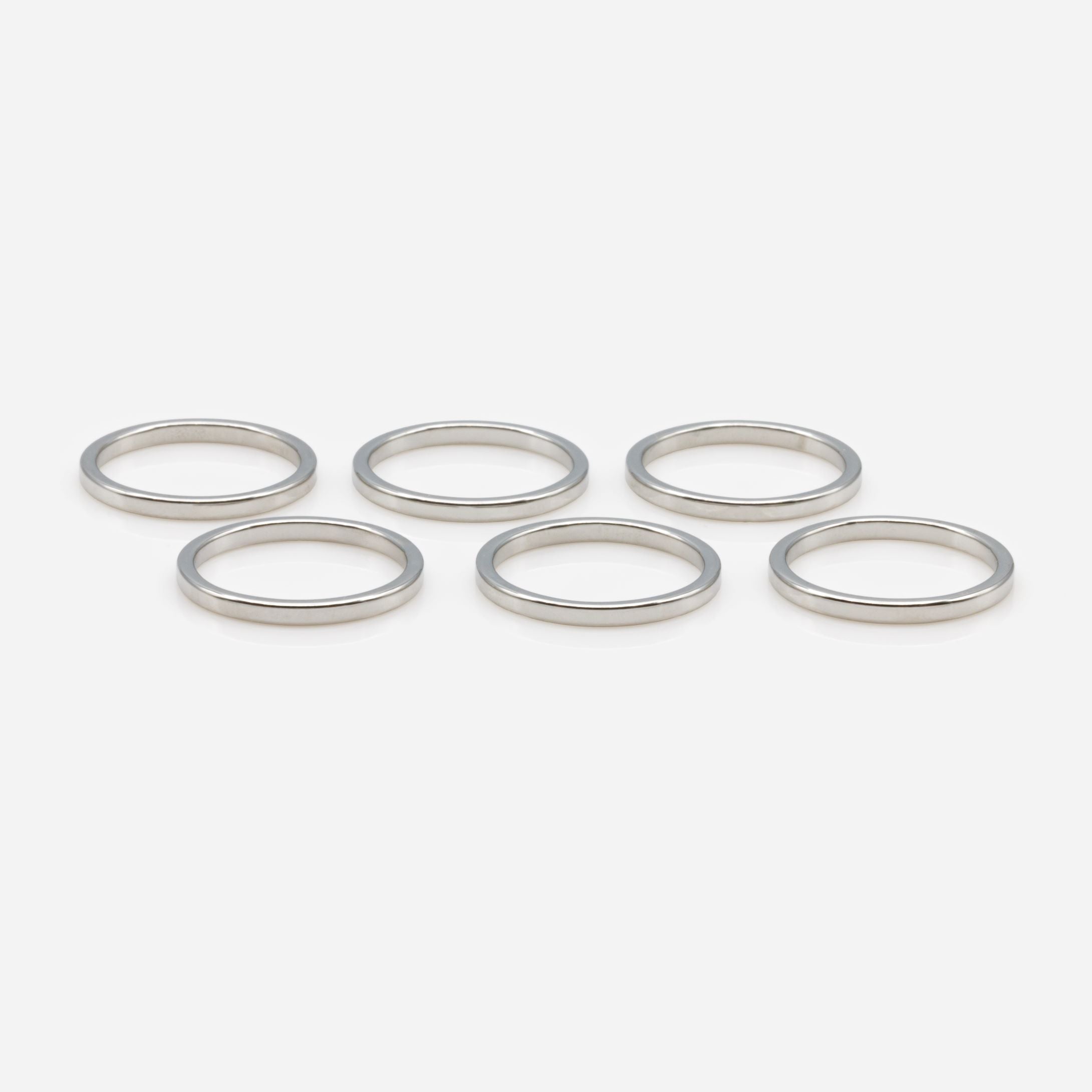 Set of six same size silver stainless steel midi rings
