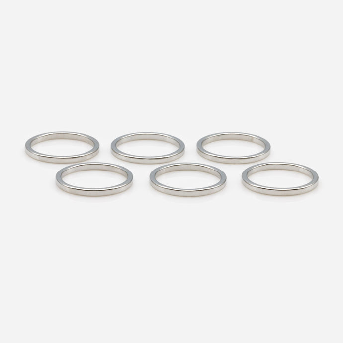 Set of six stainless steel silver midi rings