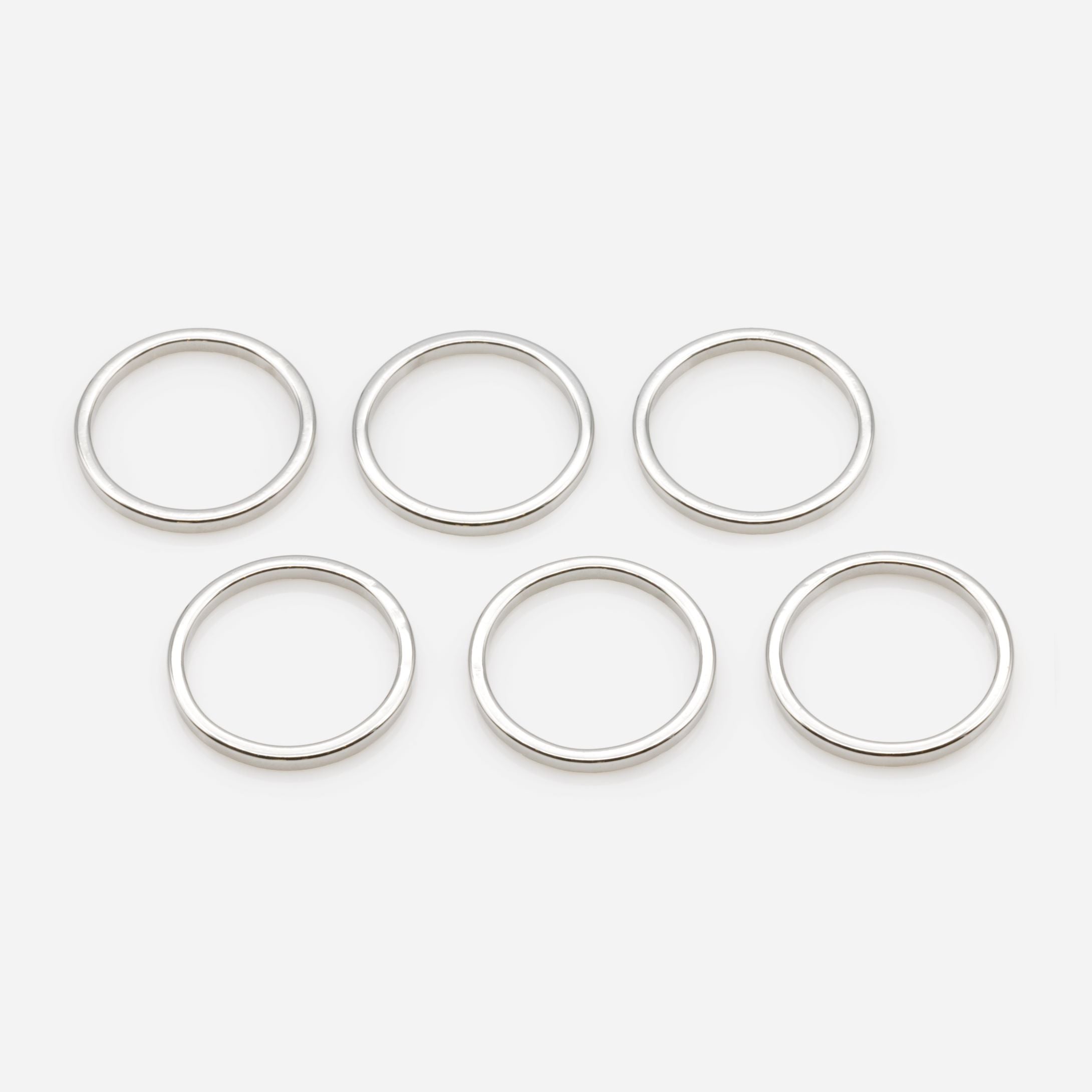 Set of six same size silver stainless steel midi rings