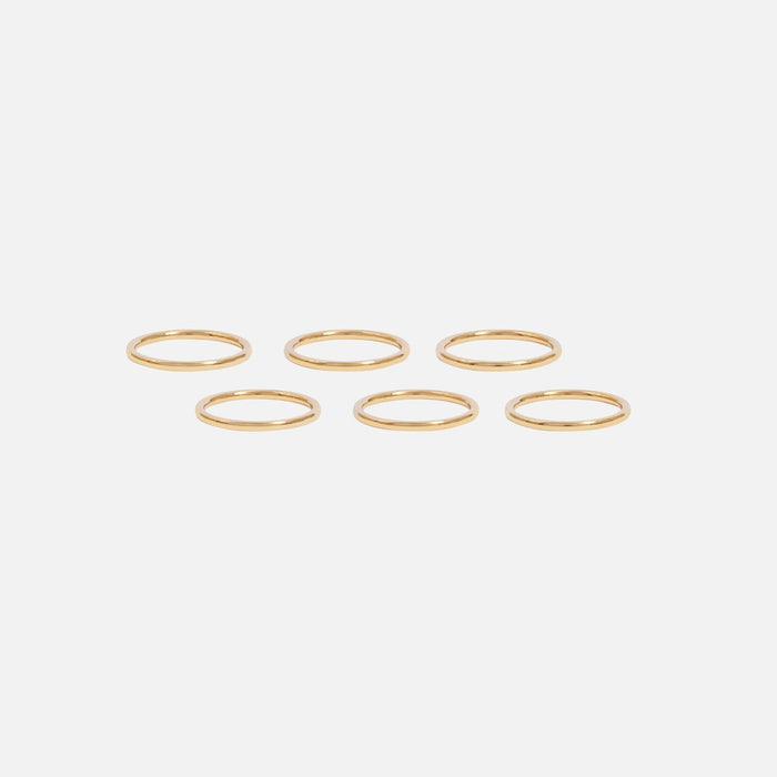 Set of six same size gold midi rings in stainless steel