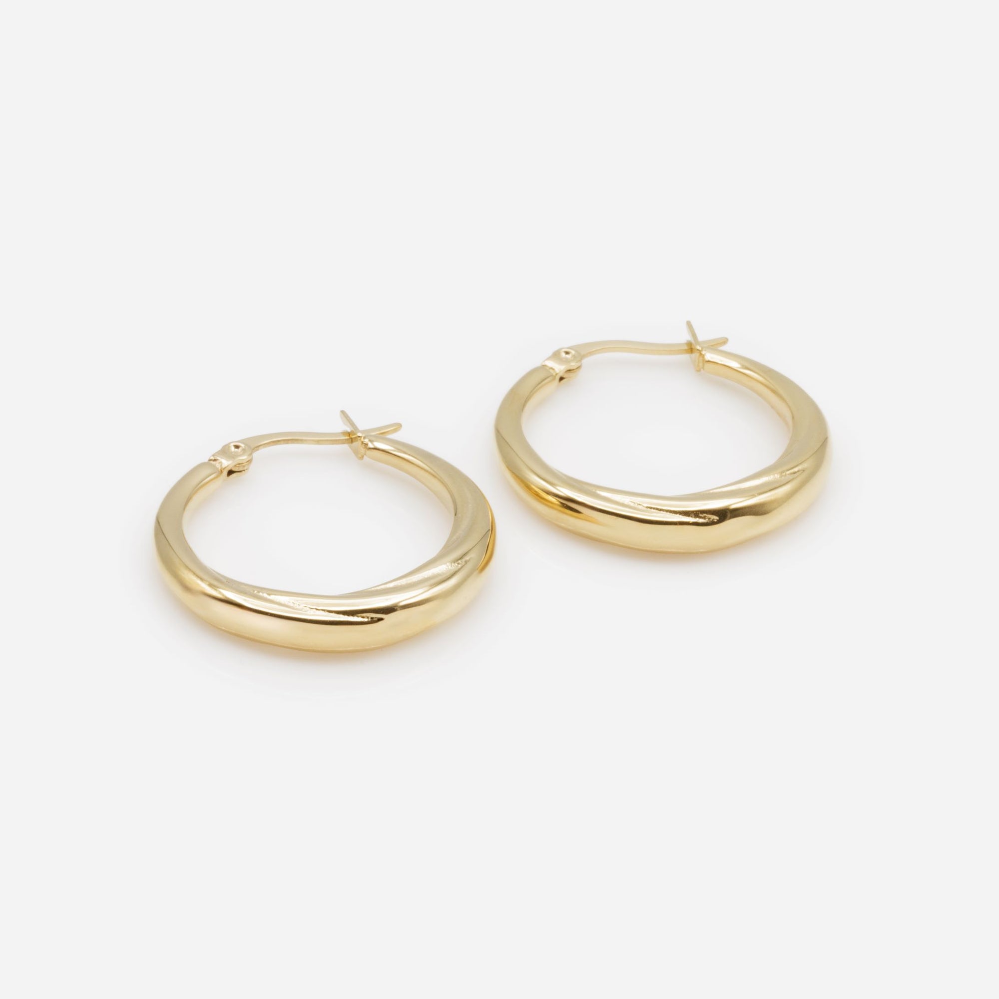 Gold-plated hoop earrings with slight stainless steel twist