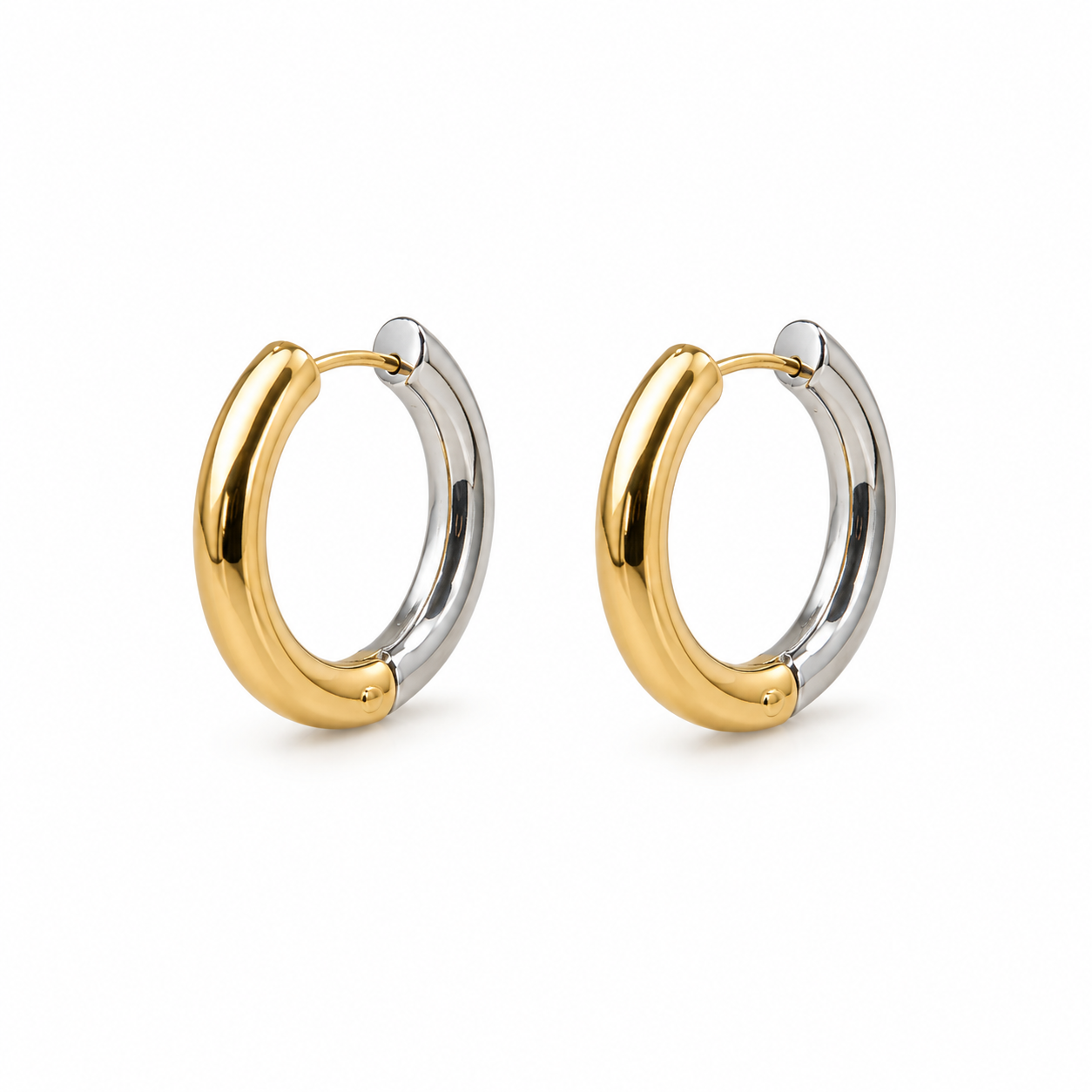 Boucles d'oreilles anneaux deux tons en acier inoxydable