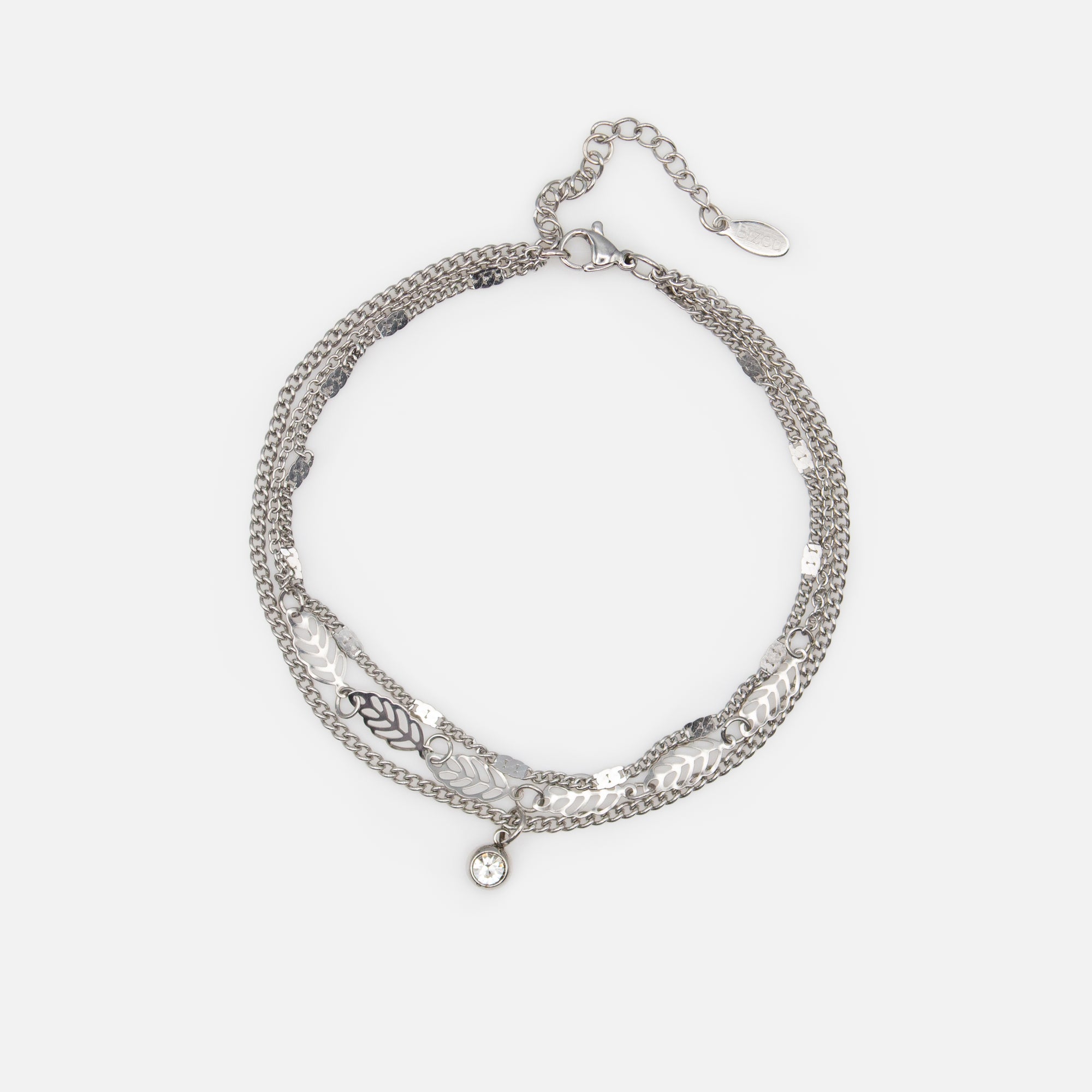 Silvered triple stainless steel anklet