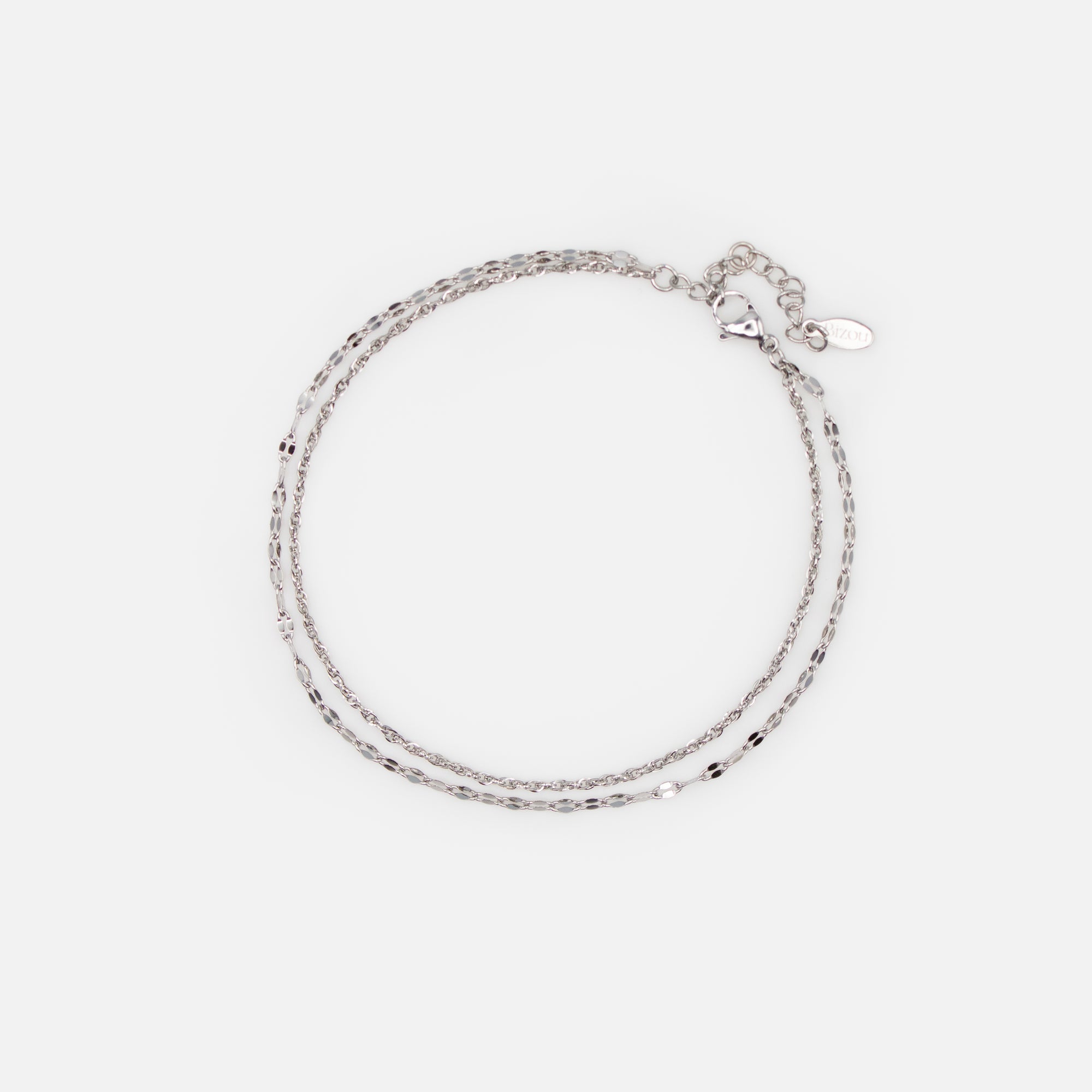 Silvered double stainless steel anklet