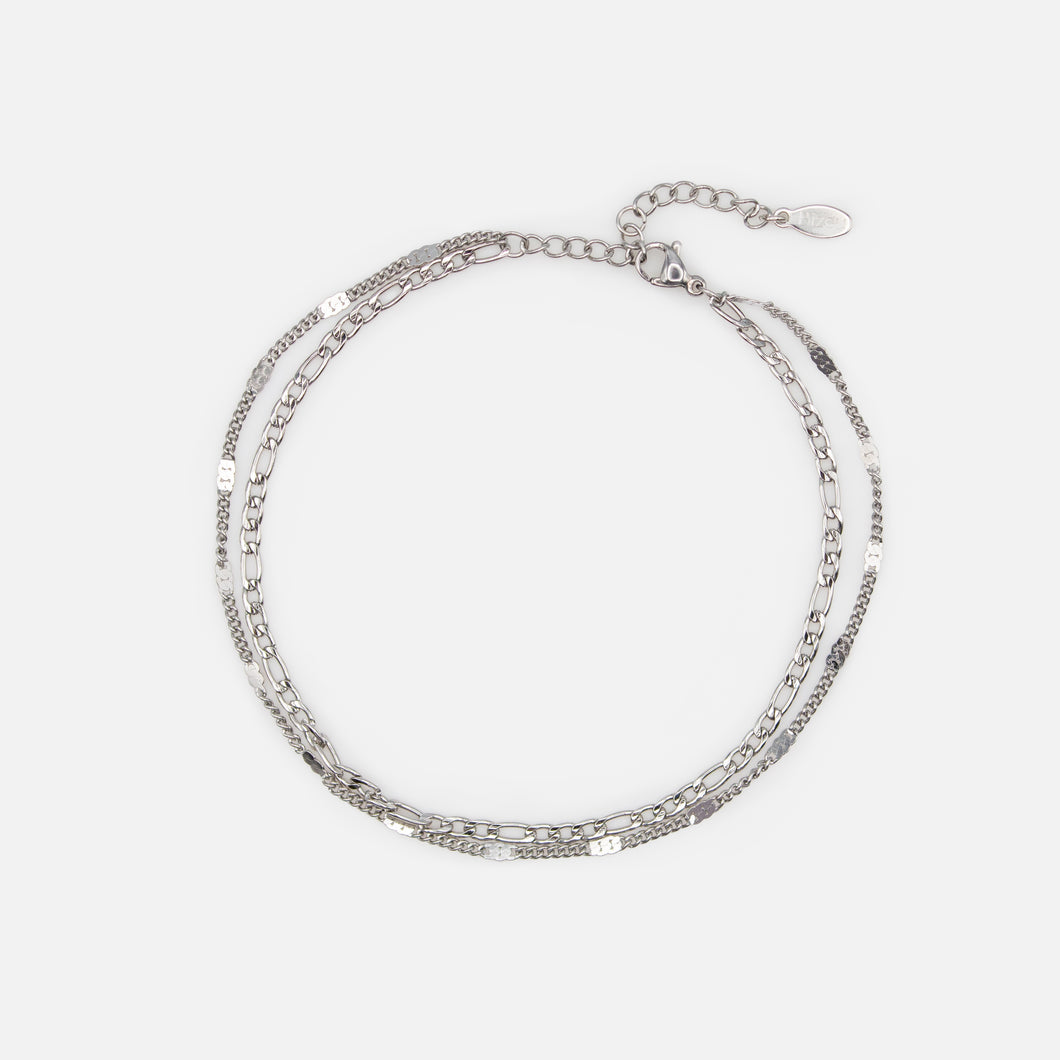 Double anklet with flat stainless steel inserts