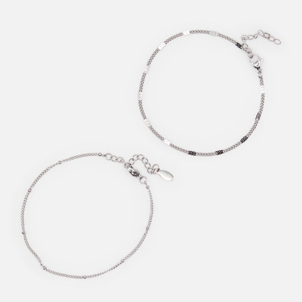 Load image into Gallery viewer, Duo of silver bracelets with beads and flat stainless steel inserts
