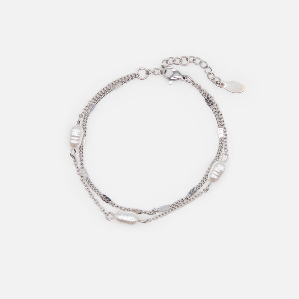 Load image into Gallery viewer, Silver bracelet with pearls and flat inserts in stainless steel
