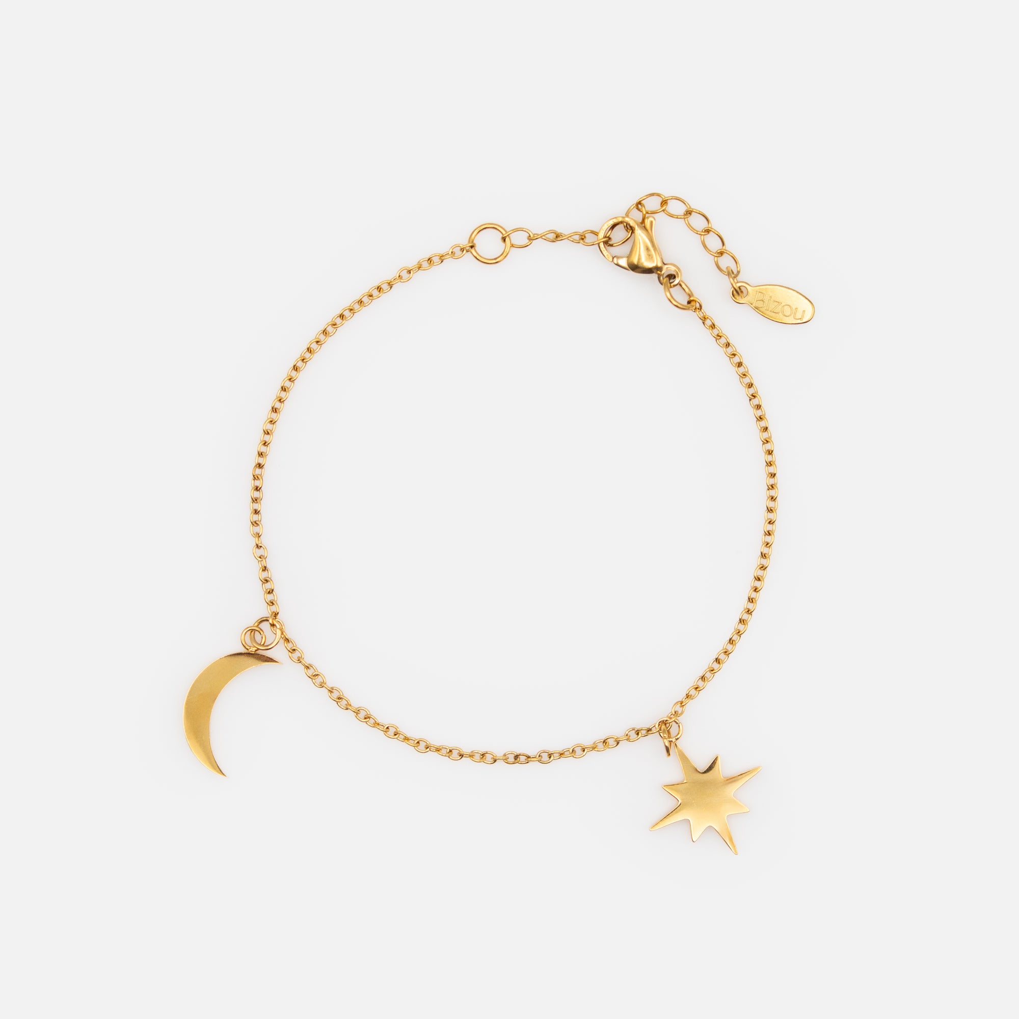 Gold bracelet with moon and star charms in stainless steel