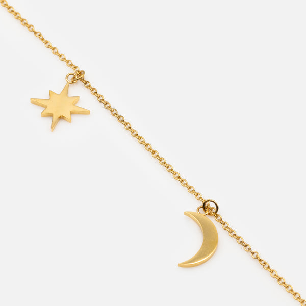 Charger l&#39;image dans la galerie, Bracelet doré avec breloques lune et étoile en acier inoxydable
