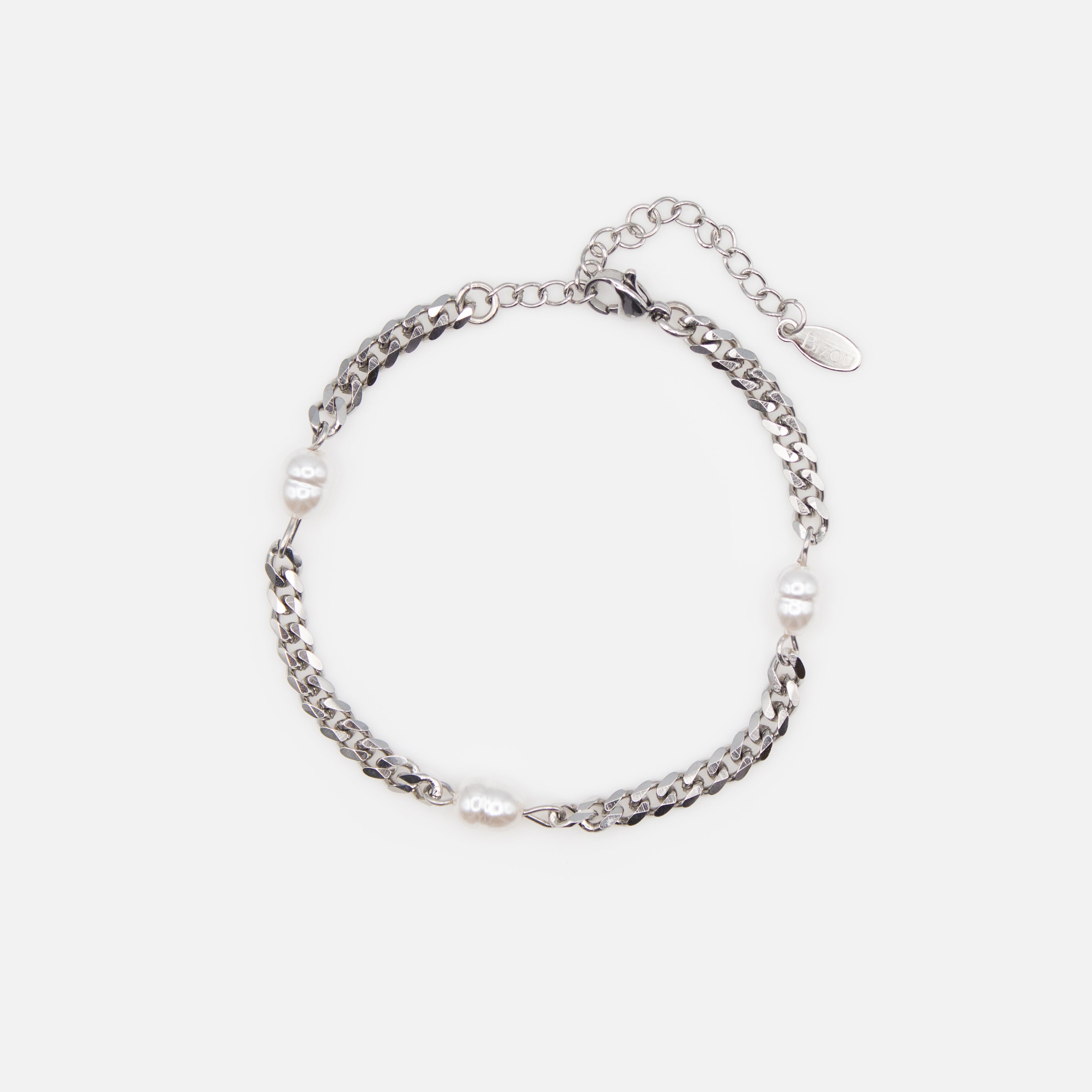 Silver bracelet with pearls in stainless steel 