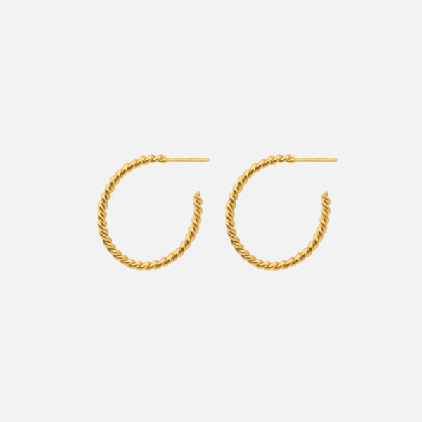 Load image into Gallery viewer, Fine gold hoop earrings 25 mm twisted in stainless steel
