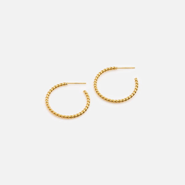 Load image into Gallery viewer, Fine gold hoop earrings 25 mm twisted in stainless steel

