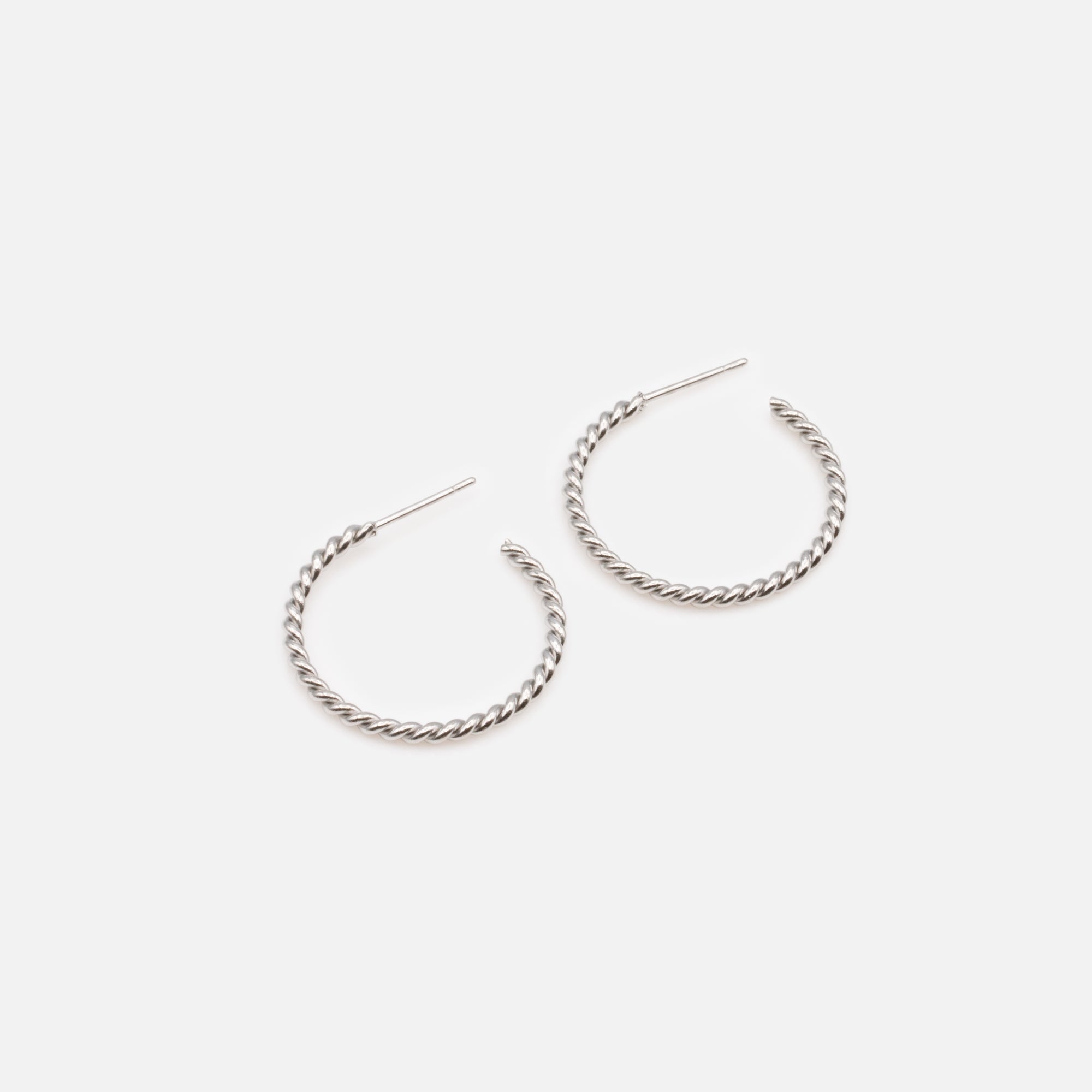Fine silver twisted hoop earrings 25 mm in stainless steel