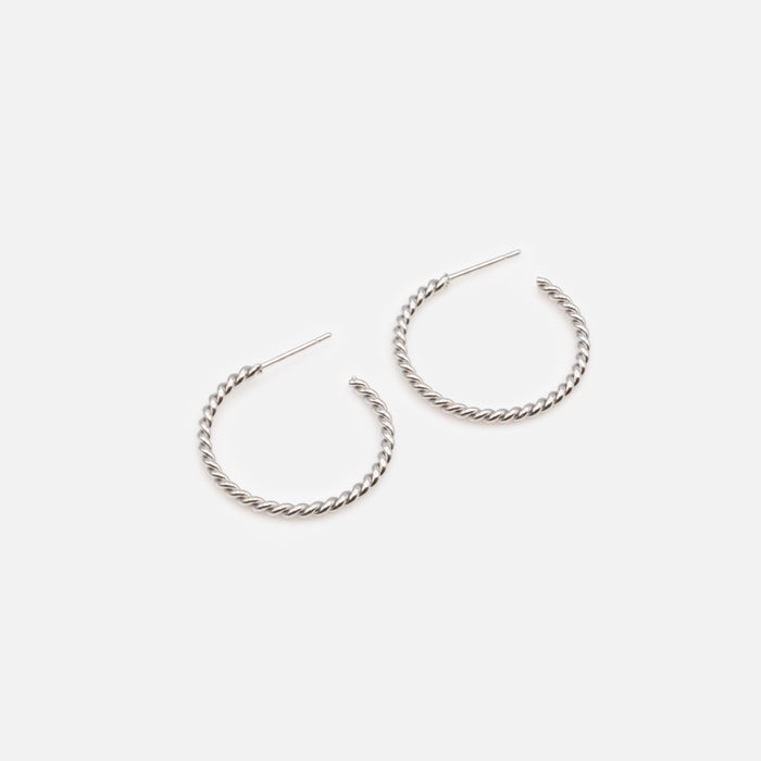 Boucles d'oreilles anneaux fins torsadés argent 25 mm en acier inoxydable