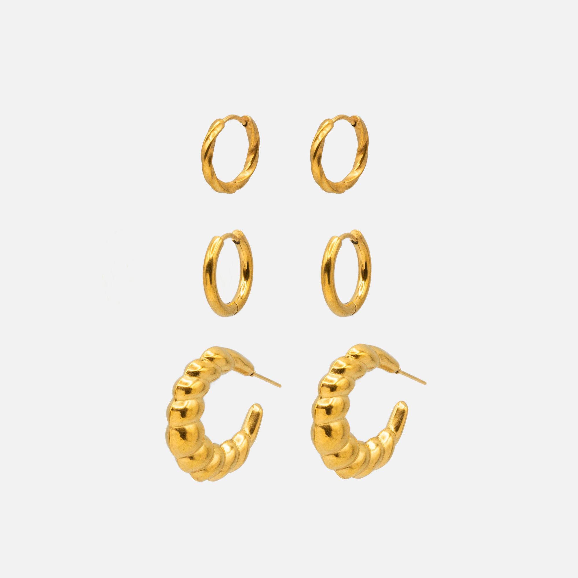 Stainless steel twisted hoop and crescent hoop earrings set