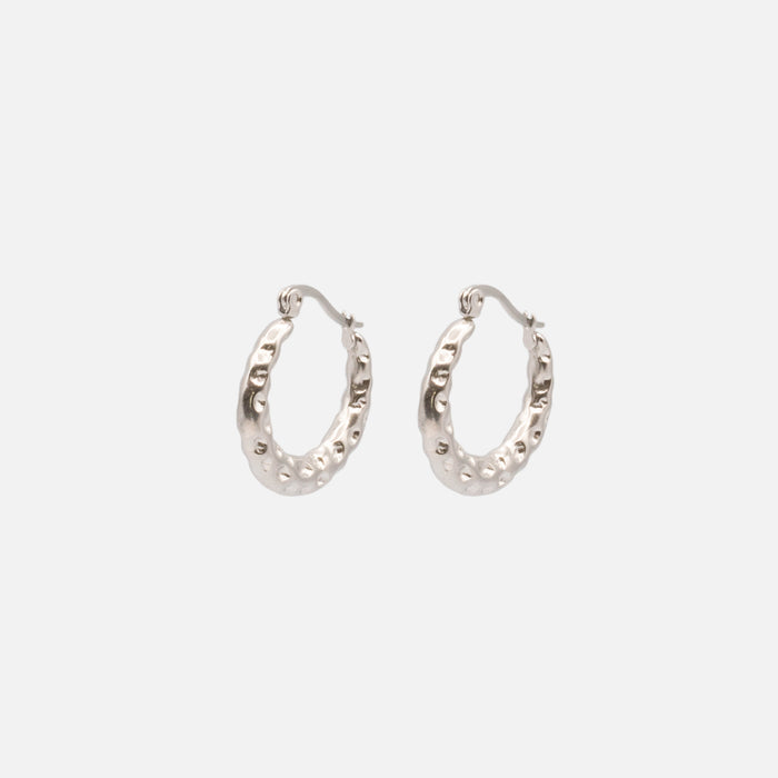 Boucles d'oreilles anneaux argent 22 mm effet martelés en acier inoxydable
