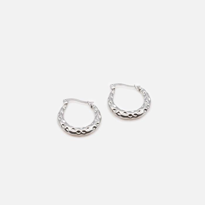 Boucles d'oreilles anneaux argent 22 mm effet martelés en acier inoxydable