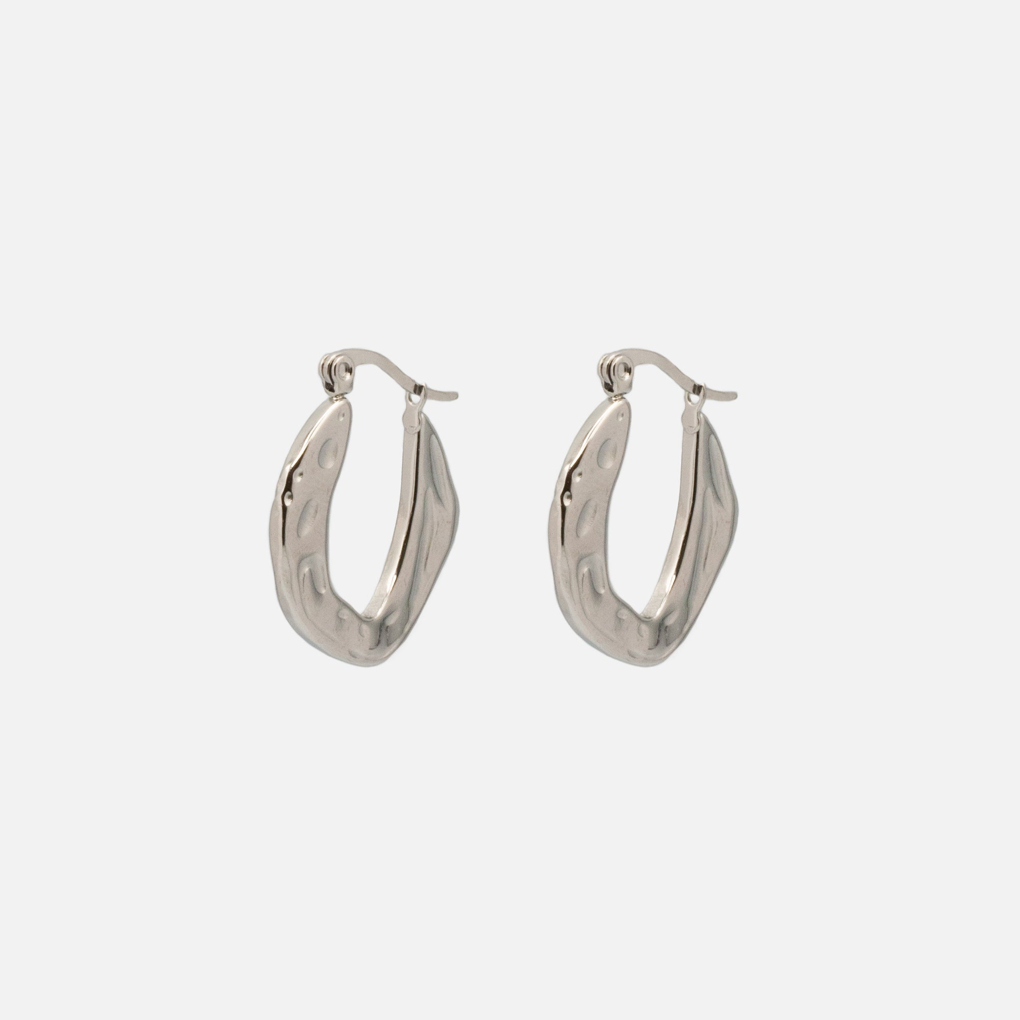 Stainless steel hammered hoop earrings set