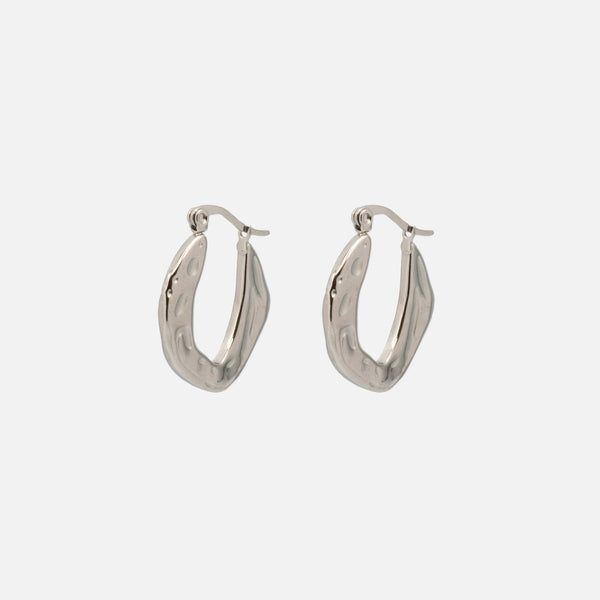 Load image into Gallery viewer, Stainless steel hammered hoop earrings set
