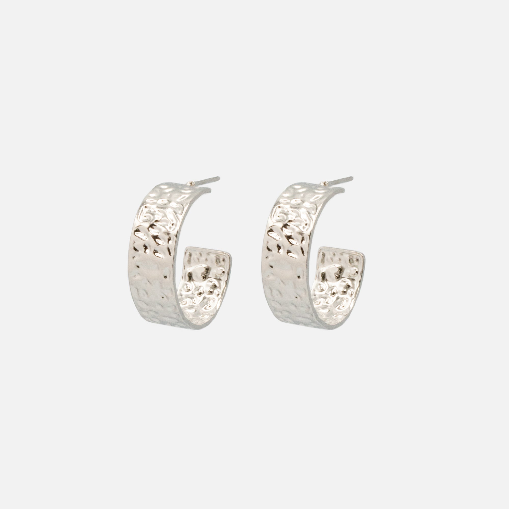 Stainless steel hammered hoop earrings set