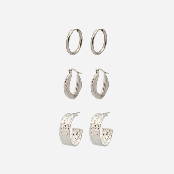 Load image into Gallery viewer, Stainless steel hammered hoop earrings set
