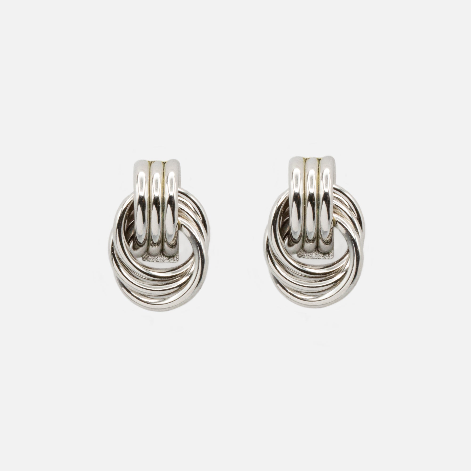 Ensemble de boucles d'oreilles argentées fixes et anneaux en acier inoxydable