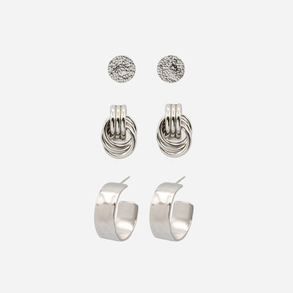 Load image into Gallery viewer, Set of fixed silver earrings and stainless steel hoops
